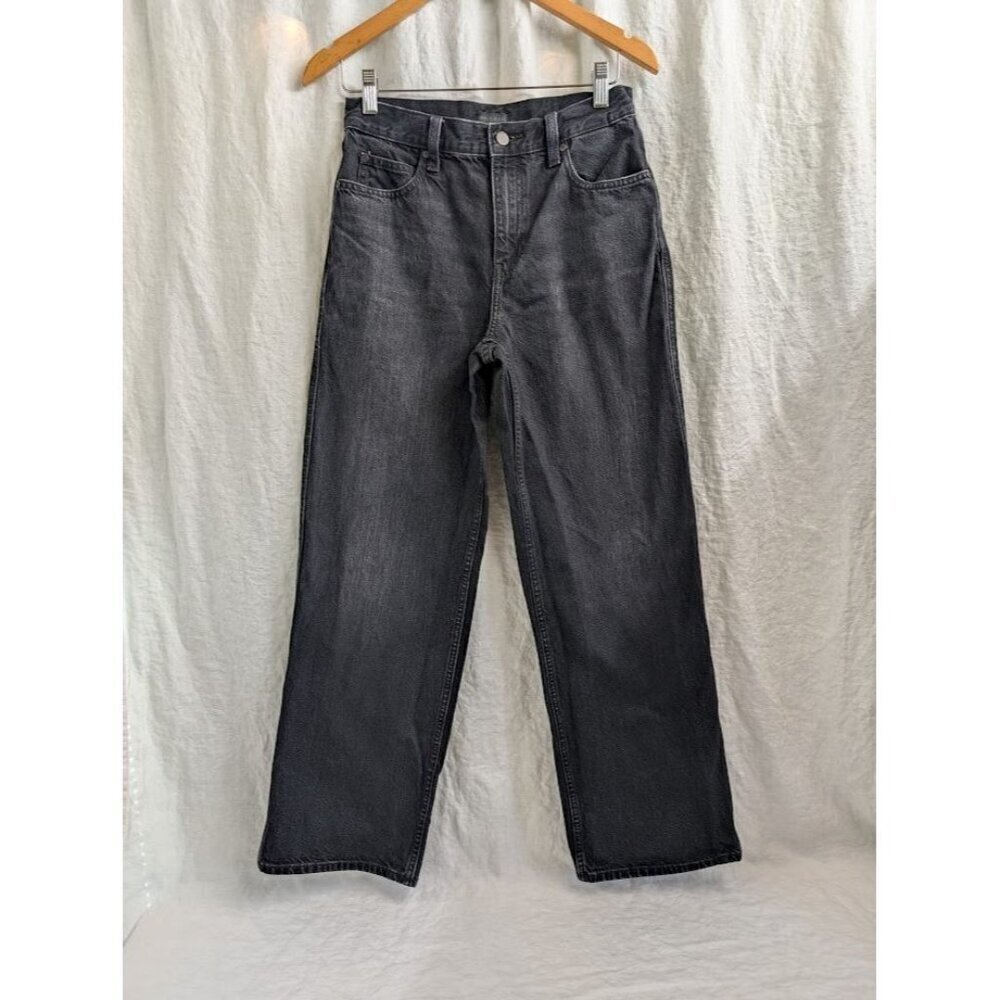 Uniqlo Jeans women size 24" x 31" straight leg baggy black denim 100% cotton B7